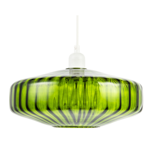 Emerald Green Ribbed Glass Pendant Light Shade with Flat Round Shape