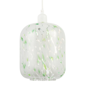 Handmade White Mottled Art Glass Pendant Shade with Green Fleck Decor