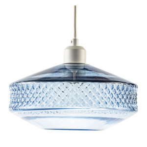 Blue Glass Pendant Lighting Shade with Strip of 3D Shaped Diamonds