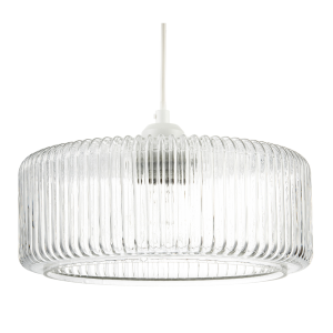 Modern Low Profile Drum Shaped Pendant Shade with Vertical Ribbing