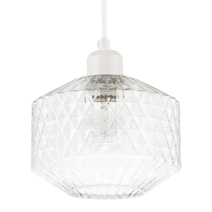 Elegant Faceted Clear Glass Pendant Shade with Diamond Cut Pattern