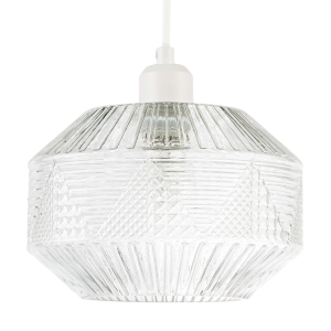 Designer Multi-Faceted Hexagonal Drum Clear Glass Pendant Light Shade