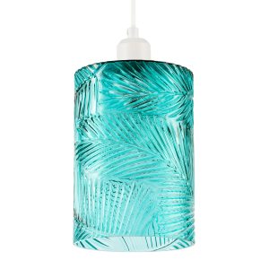 Modern Teal Embossed Glass Pendant Shade with Pressed Leaf Pattern