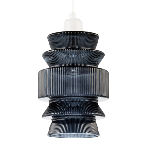 Smoked Ribbed Glass Pendant Lamp Shade with Stacked Multi-Tiered Shape