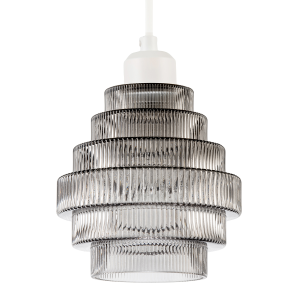 Tiered Stepped Design Smoked Ribbed Glass Pendant Ceiling Light Shade