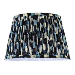 Abstract Geometric Pleated Lamp Shade with Blue Toned Irregular Blocks