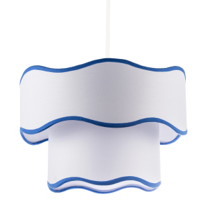 Tiered Design Double Layer White Cotton Pendant Shade with Blue Trim