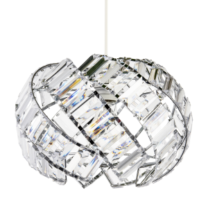 Modern Chrome Pendant Lamp Shade with Curved Strips and Acrylic Prisms