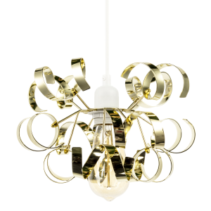 Polished Gold Metal Pendant Shade with Twisting and Curving Strips