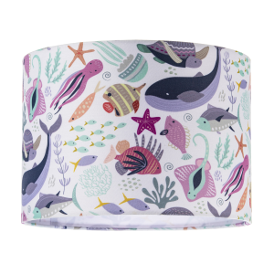 Underwater Designed Fabric Lampshade with Whales Turtles Tropical Fish
