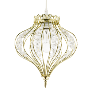 Unique Teardrop Shiny Gold Pendant Lamp Shade with Clear Acrylic Beads