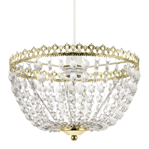 Circular Crown Pendant Shade in Polished Gold with Clear Acrylic Beads