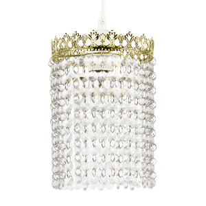 Polished Gold Crown Pendant Light Shade with Strings of Clear Beads