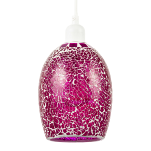 Vibrant Crackle Mosaic Glass Pendant Lighting Shade in Strong Magenta