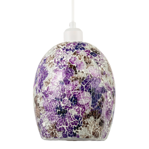 Floral Inspired Crackle Mosaic Glass Rounded Oval Pendant Light Shade