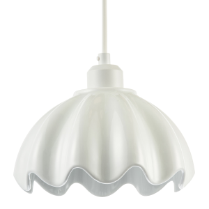 Opal White Gloss Ceramic Pendant Light Shade with Rippled Scallop Edge