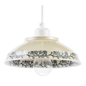 Cream Gloss Ceramic Pendant Light Shade with Navy Blue Floral Design