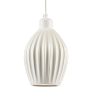 Curvy White Gloss Ceramic Pendant Lamp Shade with Line Rippled Body