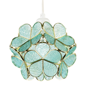 Floral Petal Pendant Light Shade with Teal Glass and Shiny Gold Frame