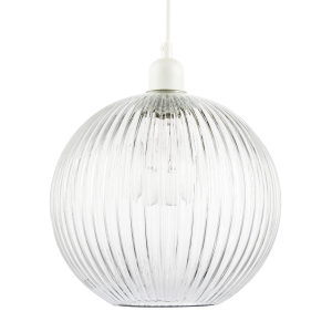 Modern Clear Transparent Line Ribbed Glass Round Pendant Light Shade