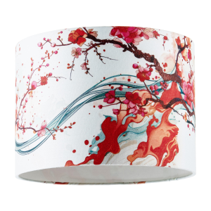 Red Cherry Blossom Watercolour Japanese Themed Fabric Drum Lamp Shade