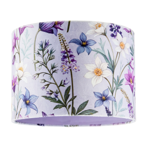 Vivid and Chic Lavender Velvet Lamp Shade with Blue and White Flowers