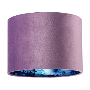 Soft Lilac Velvet Drum Lampshade with Inner Coloured Floral Lining