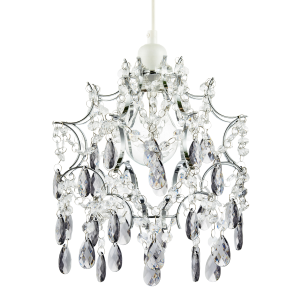 Elegant Chandelier Style Pendant Shade with Clear and Smoked Beads