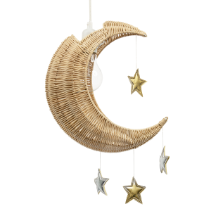 Whimsical Crescent Moon Pendant Light Shade with Silver and Gold Stars