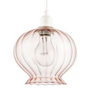 Elegant Ribbed Blush Pink Glass Pendant Light Shade with Scalloped Rim