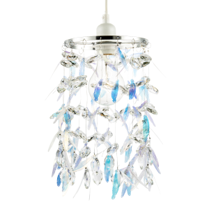 Modern Pendant Shade with Faceted Glass Droplets and Dichroic Feathers