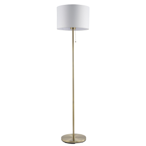 Classic Antique Brass Floor Lamp with Pull Switch and Cotton Shade