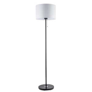 Classic Matte Black Floor Lamp with Metal Pull Switch and Cotton Shade