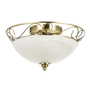 Traditional Antique Brass Flush Ceiling Light with Alabaster Glass