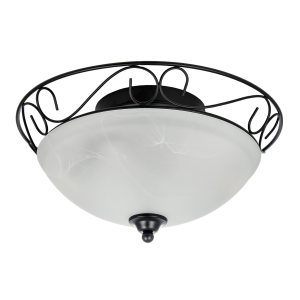 Traditional Matte Black Flush Ceiling Light with Alabaster Glass