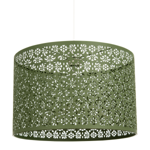 Moroccan Designed Large Olive Metal Pendant Shade with Floral Decor