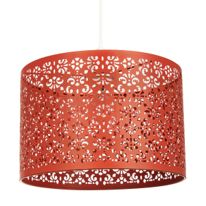 Vivid Orange Moroccan Metal Pendant Lamp Shade with Floral Decoration