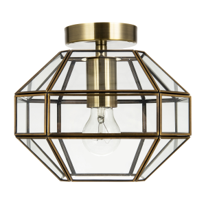 Classic Lantern Styled Ceiling Light with Geometric Clear Glass Shade