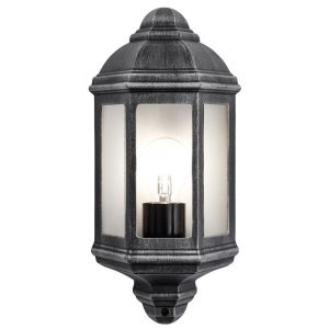 Traditional Outdoor Black/Silver Cast Aluminium Flush Wall Lantern Light Fitting