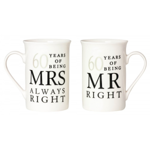 Ivory White 60th Anniversary Mr Right & Mrs Always Right Ceramic Mug Gift Set