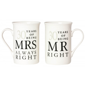 Ivory White 30th Anniversary Mr Right & Mrs Always Right Ceramic Mug Gift Set